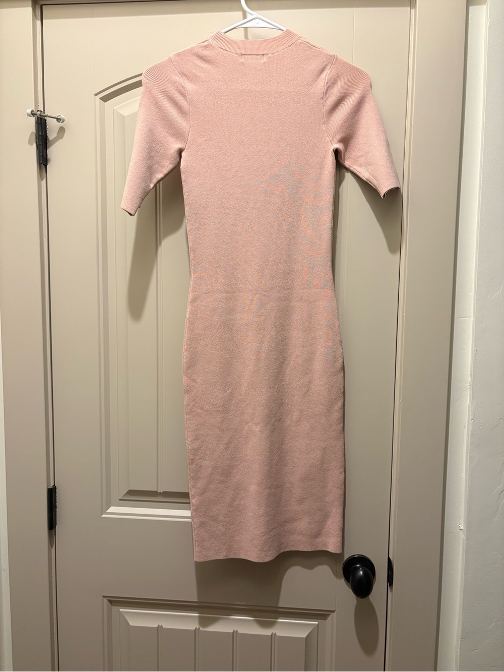 Leith Blush Pink Ribbed Midi Sheath Dress - Picture 3 of 4